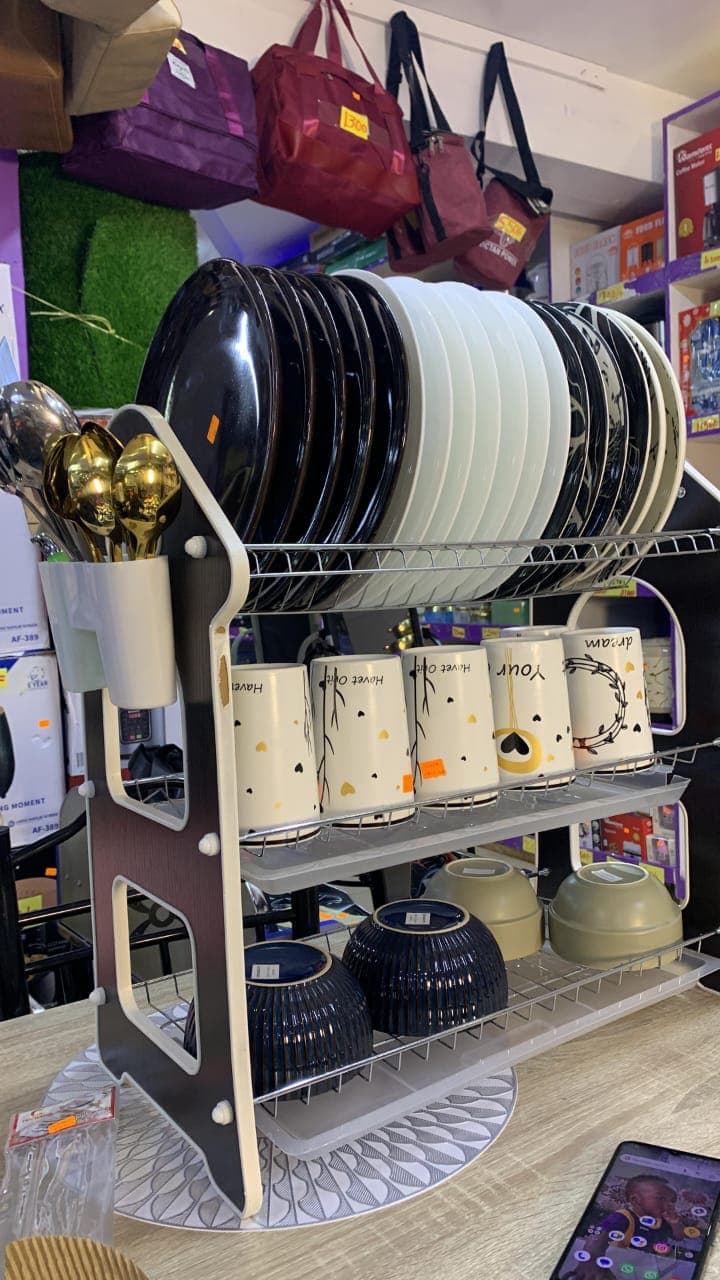 Nunix 3-Layer Wooden Dish Rack with Removable Drip Tray